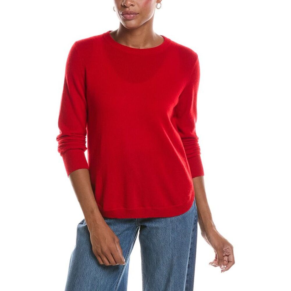 Autumn Cashmere Womens  Solid Shirttail Crewneck 100% Cashmere Sweater, Red
